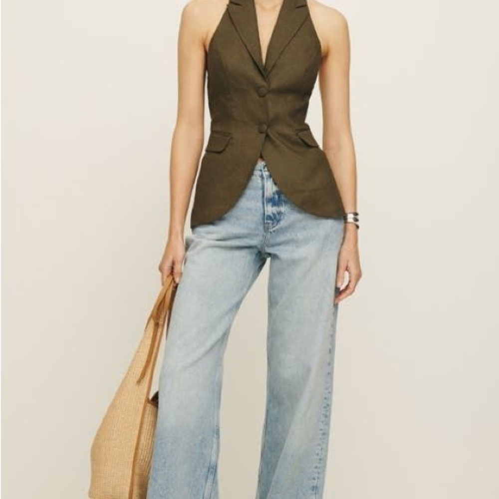 Reformation Dark Olive Brennan Linen Vest